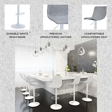 Adjustable Height Bar Stool in Leather Upholstery With White Iron Base