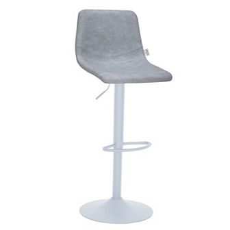 Adjustable Height Bar Stool in Leather Upholstery With White Iron Base