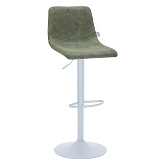 Adjustable Height Bar Stool in Leather Upholstery With White Iron Base