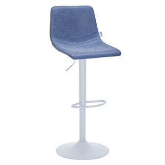 Adjustable Height Bar Stool in Leather Upholstery With White Iron Base