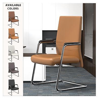Leisuremod Aleen Series Guest Office Chair In Acorn Brown Leather