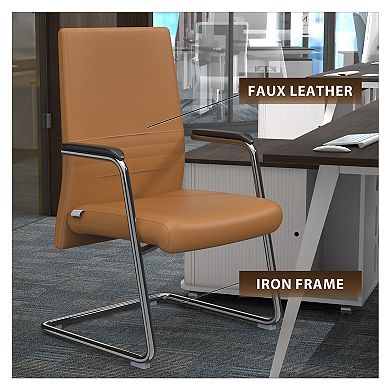 Leisuremod Aleen Series Guest Office Chair In Acorn Brown Leather
