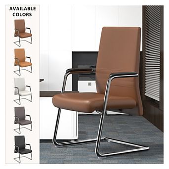 Leisuremod Aleen Series Guest Office Chair In Acorn Brown Leather