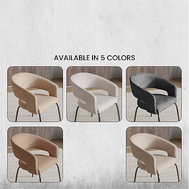 Dining Chair in Leather Velvet with Open Curved Backrest in Iron Set of 4