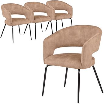 Dining Chair in Leather Velvet with Open Curved Backrest in Iron Set of 4