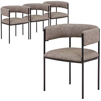 Dining Chair in Fabric with Open-Back and Powder Coated Iron Legs Set of 4