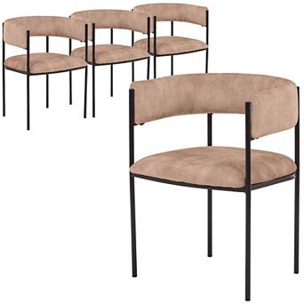 Dining Chair in Fabric with Open-Back and Powder Coated Iron Legs Set of 4