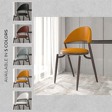 Leisuremod Venice Modern Dining Chair Upholstered Leather With Metal Legs