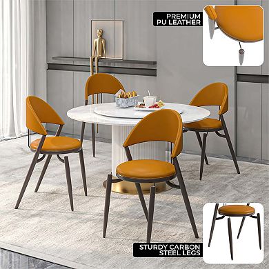 Leisuremod Venice Modern Dining Chair Upholstered Leather With Metal Legs
