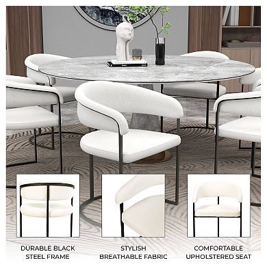 LeisureMod Aero Upholstered Dining Chair with Brushed Stainless Steel Legs, Set of 4