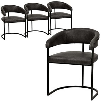 LeisureMod Aero Upholstered Dining Chair with Brushed Stainless Steel Legs, Set of 4