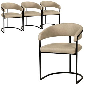 LeisureMod Aero Upholstered Dining Chair with Brushed Stainless Steel Legs, Set of 4