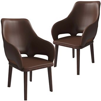 Leather Dining Chair With Arms and Rubberwood Base Set of 2