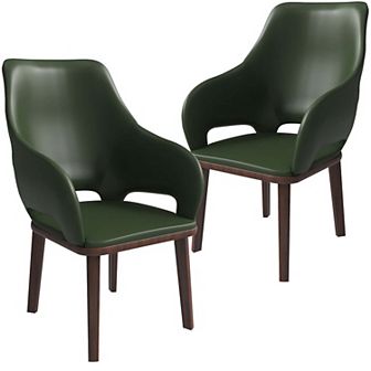Leather Dining Chair With Arms and Rubberwood Base Set of 2