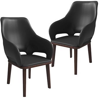 Leather Dining Chair With Arms and Rubberwood Base Set of 2