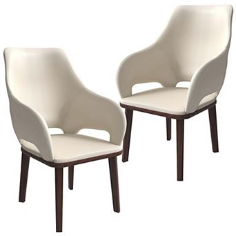 Leather Dining Chair With Arms and Rubberwood Base Set of 2