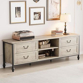 75 Inch Mid-Century Modern TV Stand with Storage