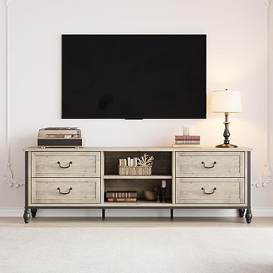 75 Inch Mid-Century Modern TV Stand with Storage