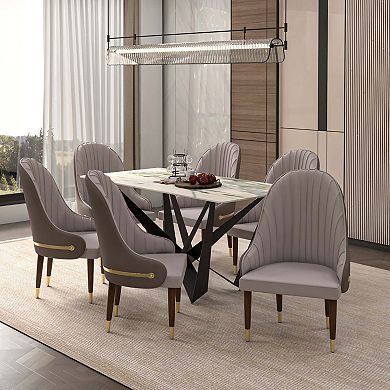 Leisuremod Dining Chair Leather Seat Backrest With Gold Accents Elara Series In Taupe