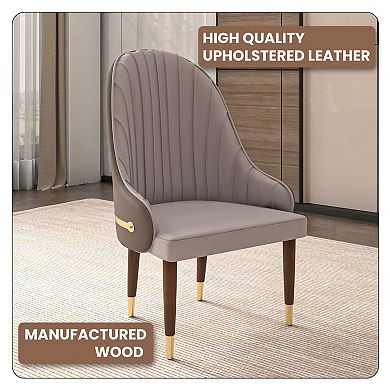 Leisuremod Dining Chair Leather Seat Backrest With Gold Accents Elara Series In Taupe