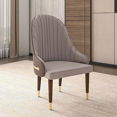 Leisuremod Dining Chair Leather Seat Backrest With Gold Accents Elara Series In Taupe