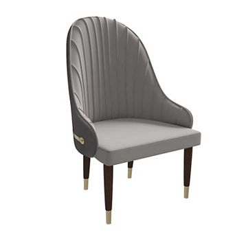 Leisuremod Dining Chair Leather Seat Backrest With Gold Accents Elara Series In Taupe