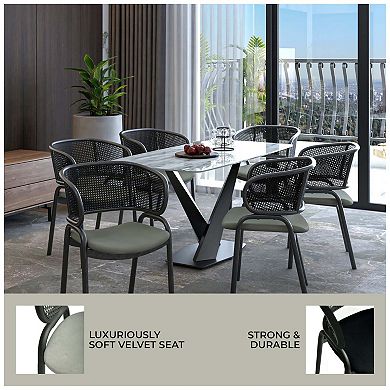 Leisuremod Ervilla Modern Dining Chair In Upholstered Fabric And Black Iron Legs
