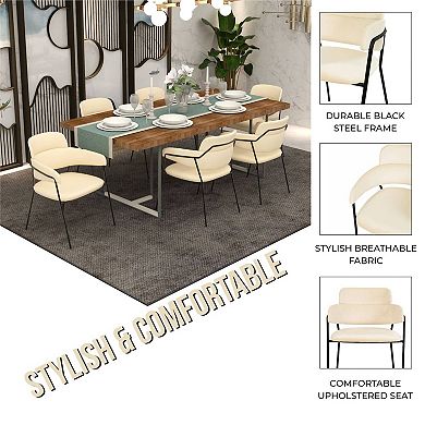 LeisureMod Axis Upholstered Dining Chair with Black Stainless Steel Legs, Set of 2