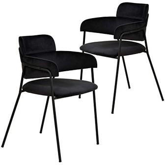 LeisureMod Axis Upholstered Dining Chair with Black Stainless Steel Legs, Set of 2
