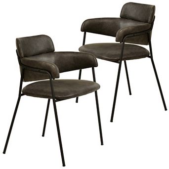 LeisureMod Axis Upholstered Dining Chair with Black Stainless Steel Legs, Set of 2