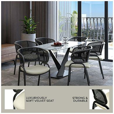 Leisuremod Ervilla Modern Dining Chair In Upholstered Fabric And Iron Legs