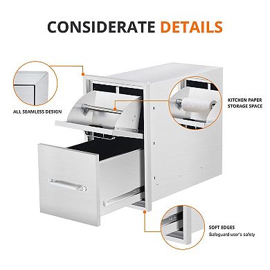 13" W x 20.5" H x 23" D Outdoor Kitchen Drawers with Paper Towel Holder