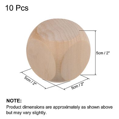 Blank Wooden Dice, 10pcs 2 Inch Unfinished Wooden Cube Wood Square Block for DIY Craft Projects