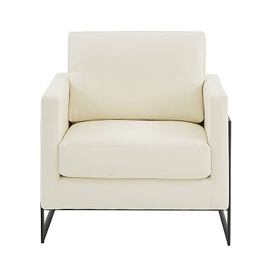 Leisuremod Lincoln Leather Accent Armchair With Black Steel Frame