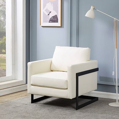 Leisuremod Lincoln Leather Accent Armchair With Black Steel Frame