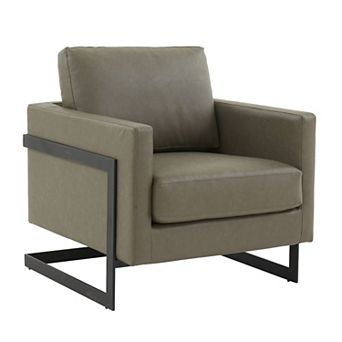 Leisuremod Lincoln Leather Accent Armchair With Black Steel Frame