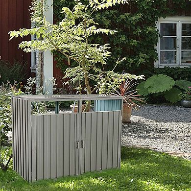 Mondawe Metal Outdoor Garbage Bin Shed,With Springload Lid And Ventilate Door,Can Store 2 Trash Cans