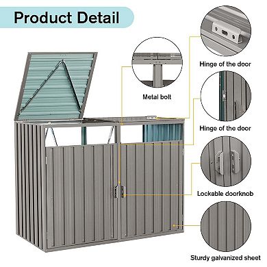 Mondawe Metal Outdoor Garbage Bin Shed,With Springload Lid And Ventilate Door,Can Store 2 Trash Cans