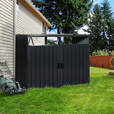 Mondawe Metal Outdoor Garbage Bin Shed,With Springload Lid And Ventilate Door,Can Store 2 Trash Cans