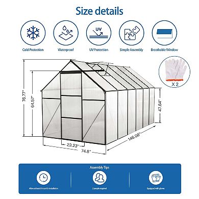 Mondawe 6'x12'Outdoor Greenhouse,Drainage System,Adjustable Roof,Sliding Door,Ventilation Durability