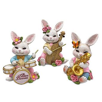 Easter Bunny Band Trio Set of Three Figurines, 3.5" Rabbit Statue