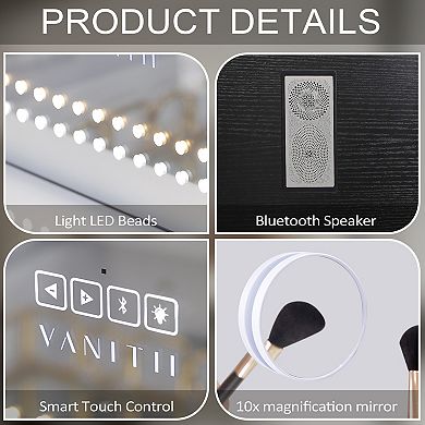 VANITII Hollywood Mirror With Light Bulbs 32''x23'' Bluetooth Spearker Wall Mount