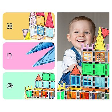 PicassoTiles 61-Piece Magnetic Building Blocks Set STEM Toy with Storage Bag