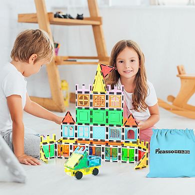 PicassoTiles 61-Piece Magnetic Building Blocks Set STEM Toy with Storage Bag