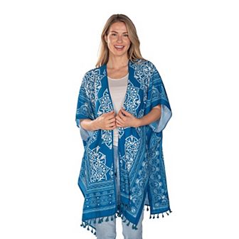 Women's Linda Anderson Teal Blue Tassel Kimono