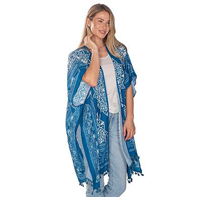 Women's Linda Anderson Teal Blue Tassel Kimono