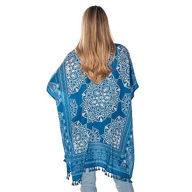 Women's Linda Anderson Teal Blue Tassel Kimono