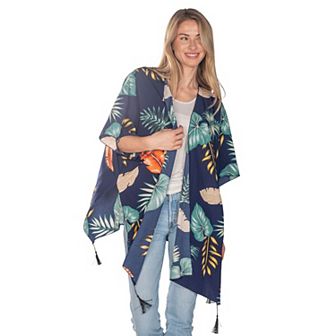 Women's Linda Anderson Floral Navy Tassle Kimono