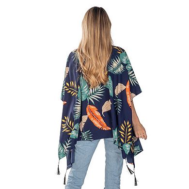 Women's Linda Anderson Floral Navy Tassle Kimono