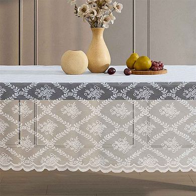 HLC.ME Isabella Floral Lace Fabric Tablecloth, Rectange Table Cloth, Wrinkle Resistant, Scalloped